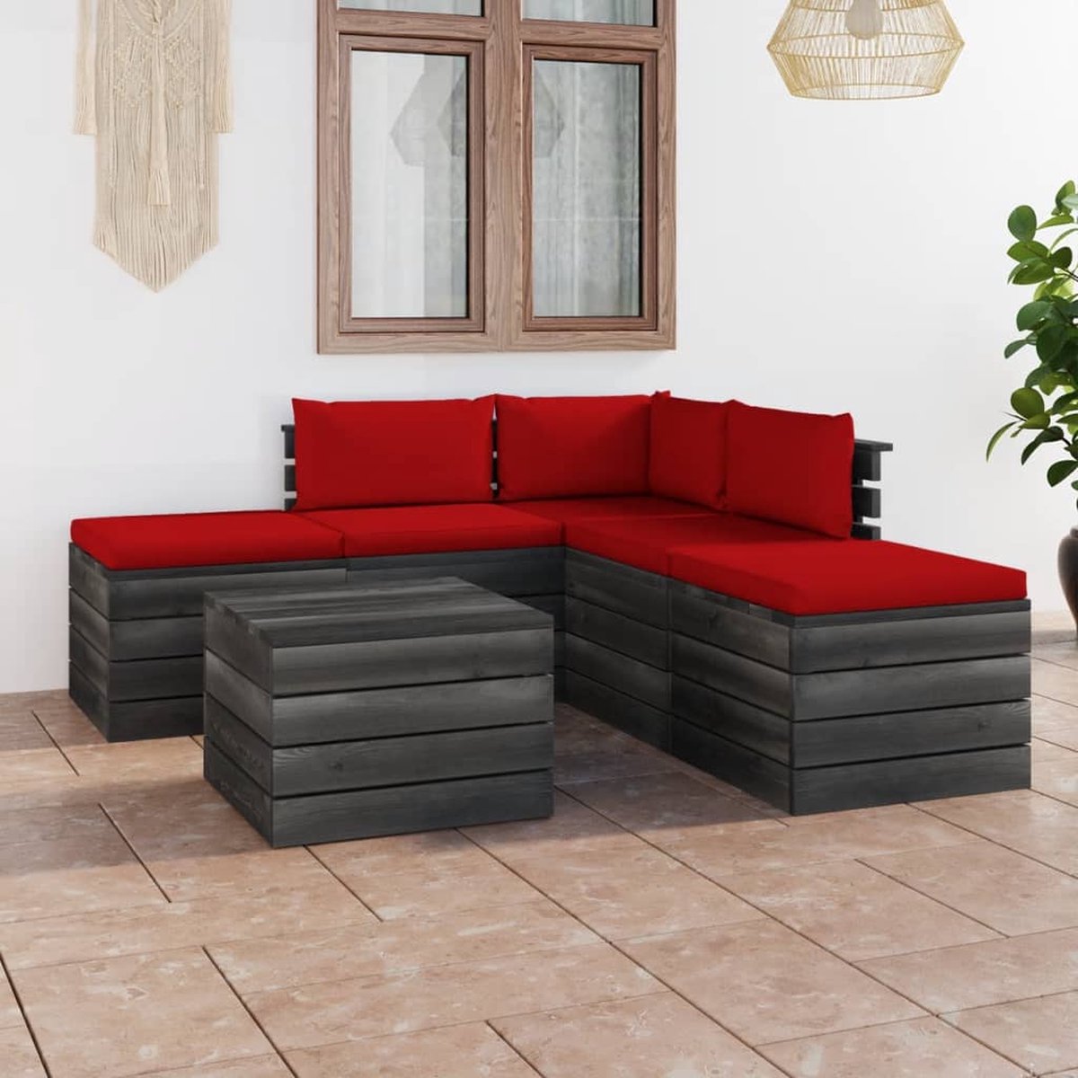 Vidaxl 6-delige Loungeset Met Kussens Pallet Massief Grenenhout - Rood