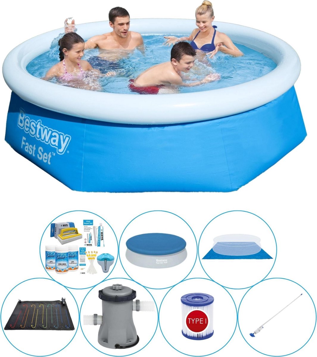 Bestway Fast Set Rond 244x66 Cm - Zwembad Set - Blauw