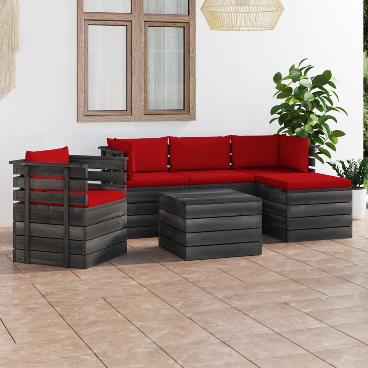 Vidaxl 6-delige Loungeset Met Kussens Pallet Massief Grenenhout - Rood