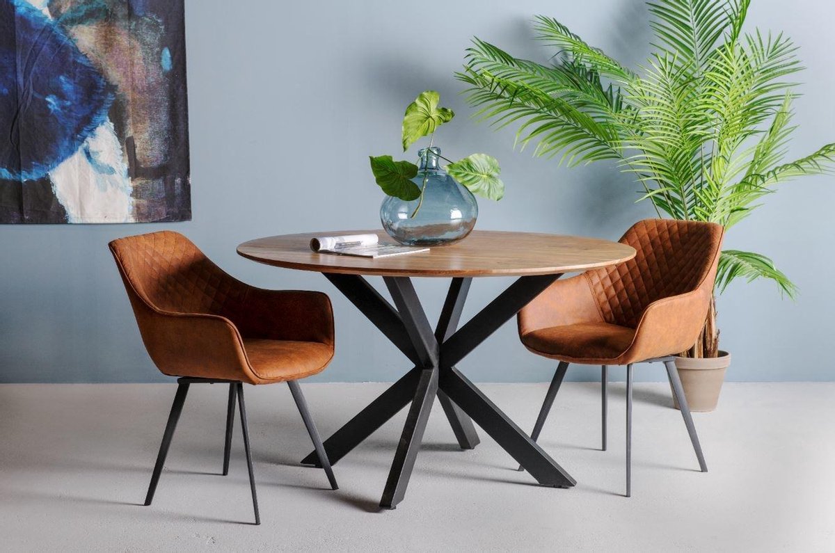 Livingfurn - Eettafel - Oslo Round Acasia 130 Cm - Zwart