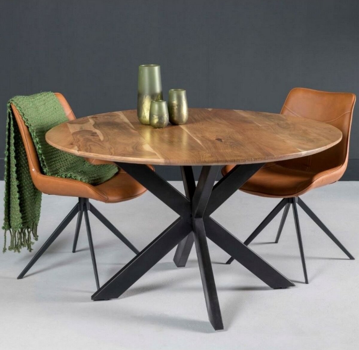 Livingfurn - Eettafel - Oslo Round Acasia 130 Cm - Zwart