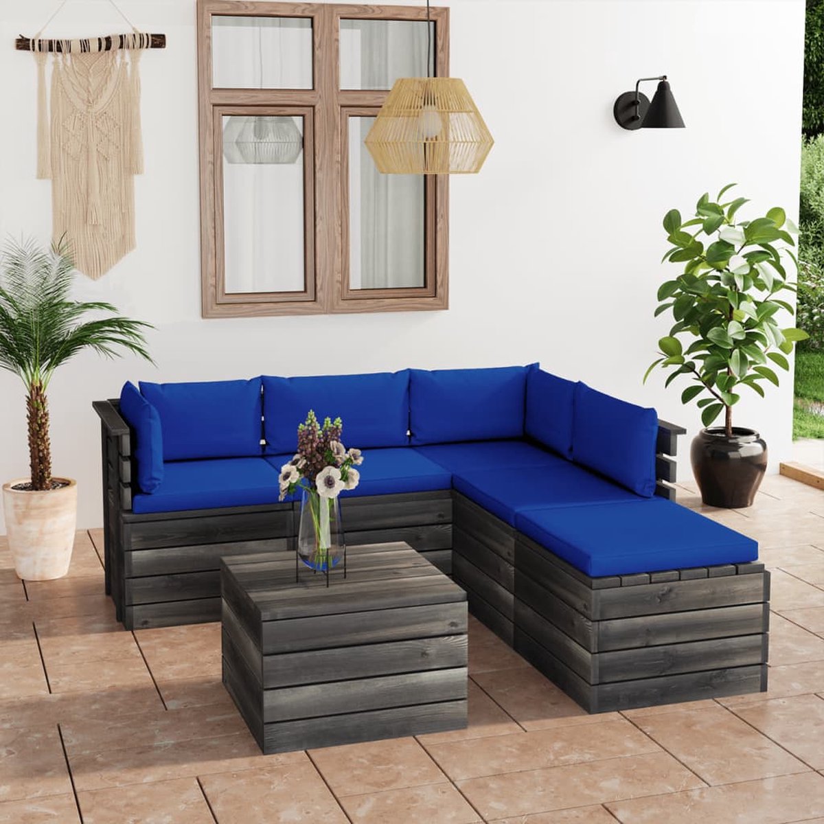 Vidaxl 6-delige Loungeset Met Kussens Pallet Grenenhout - Blauw