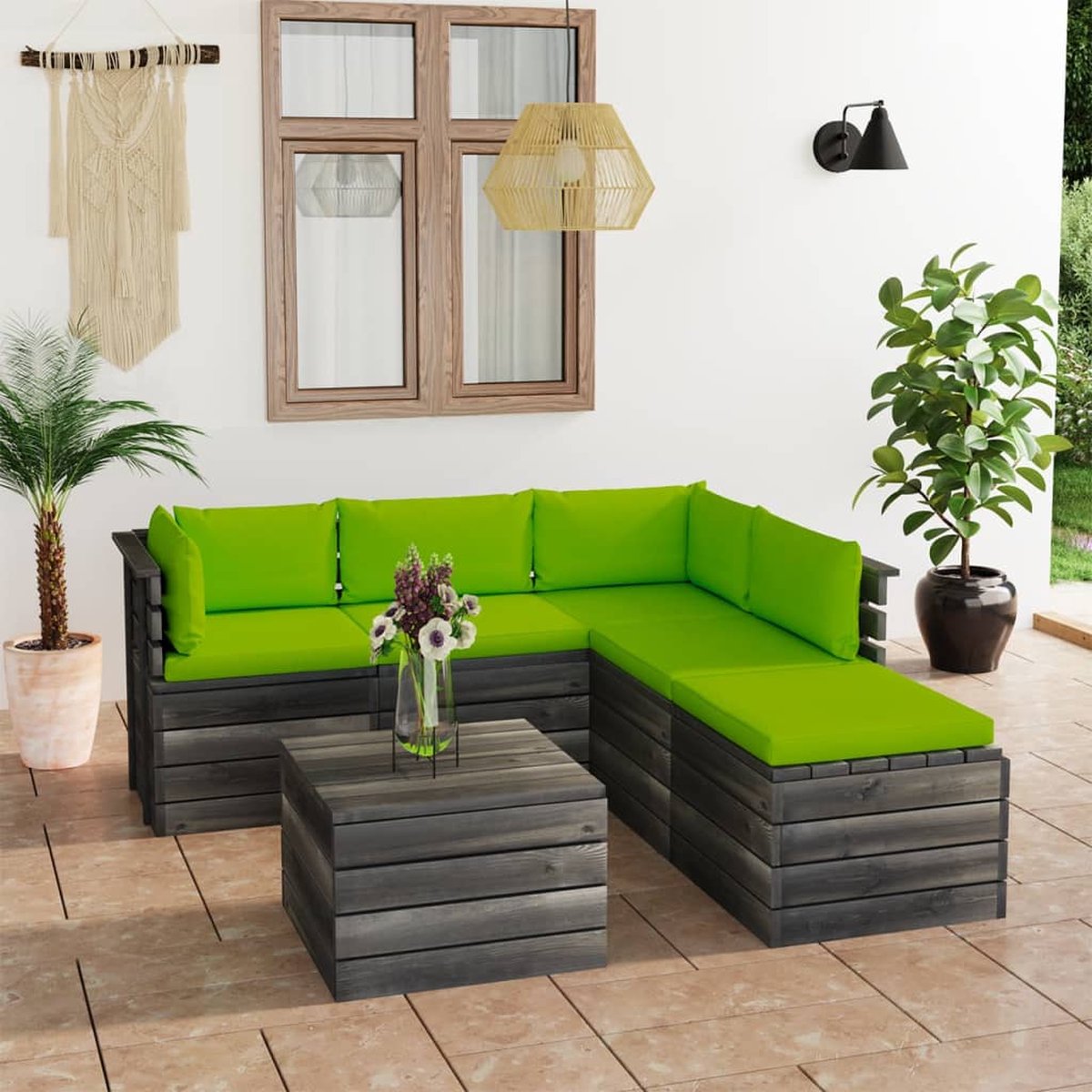 Vidaxl 6-delige Loungeset Met Kussens Pallet Grenenhout - Groen