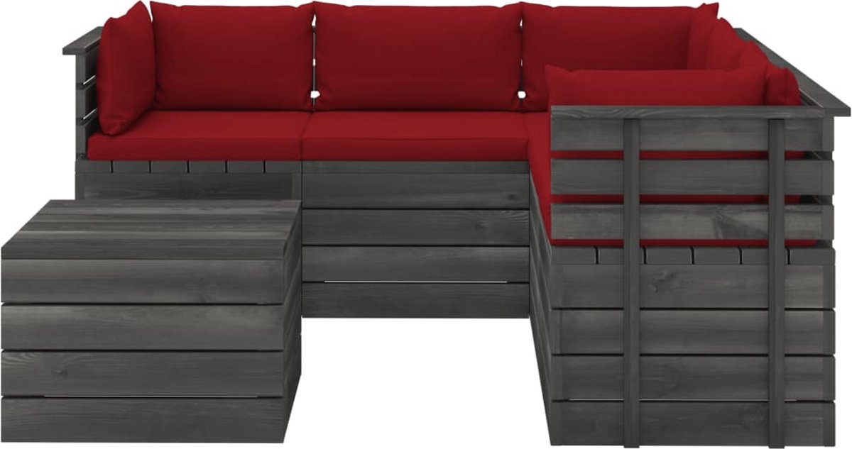 Vidaxl 6-delige Loungeset Met Kussens Pallet Massief Grenenhout - Rood