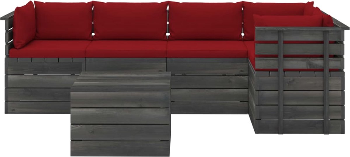 Vidaxl 6-delige Loungeset Met Kussens Pallet Massief Grenenhout - Rood