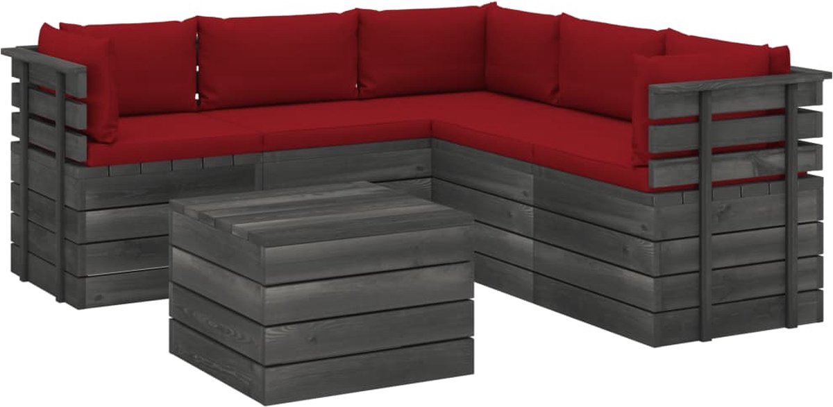 Vidaxl 6-delige Loungeset Met Kussens Pallet Massief Grenenhout - Rood