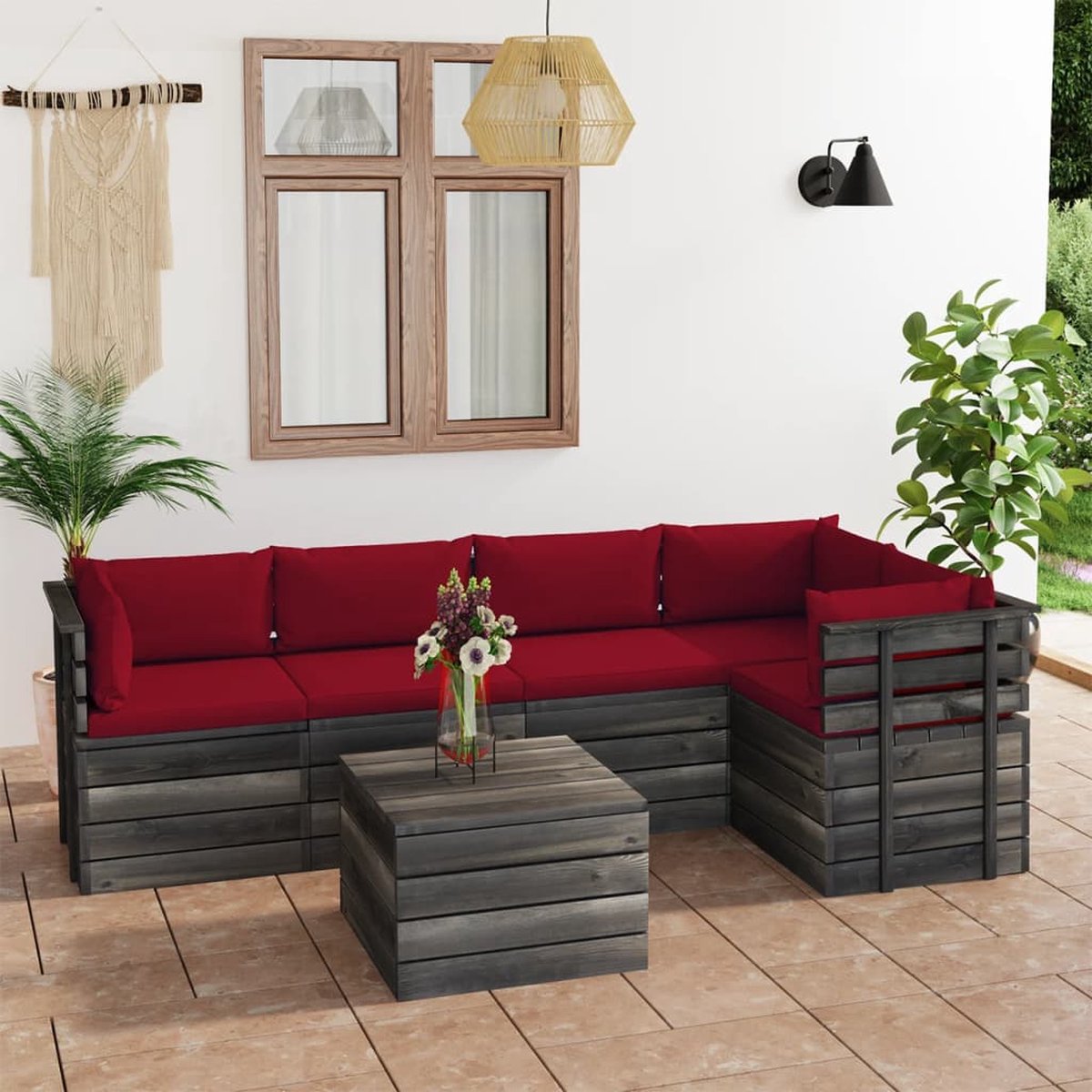 Vidaxl 6-delige Loungeset Met Kussens Pallet Massief Grenenhout - Rojo