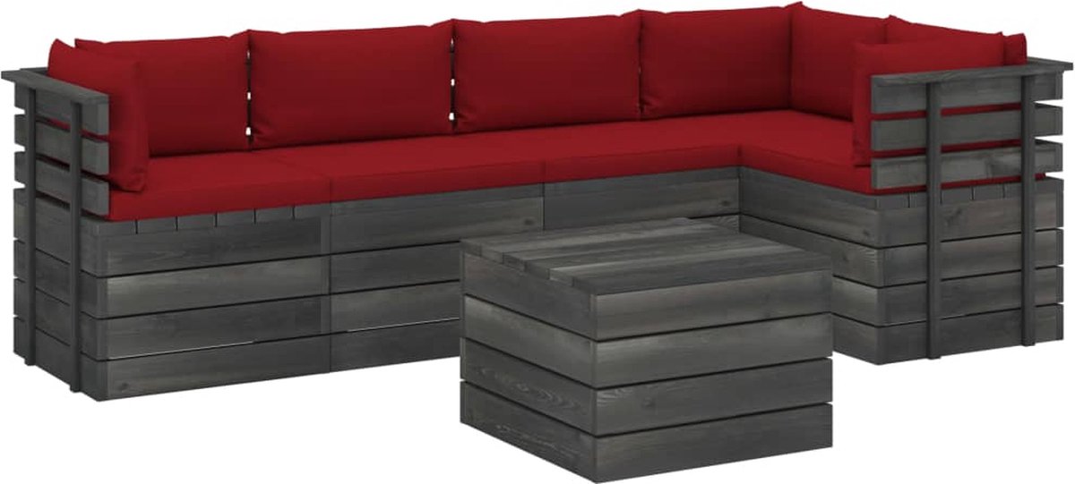 Vidaxl 6-delige Loungeset Met Kussens Pallet Massief Grenenhout - Rood