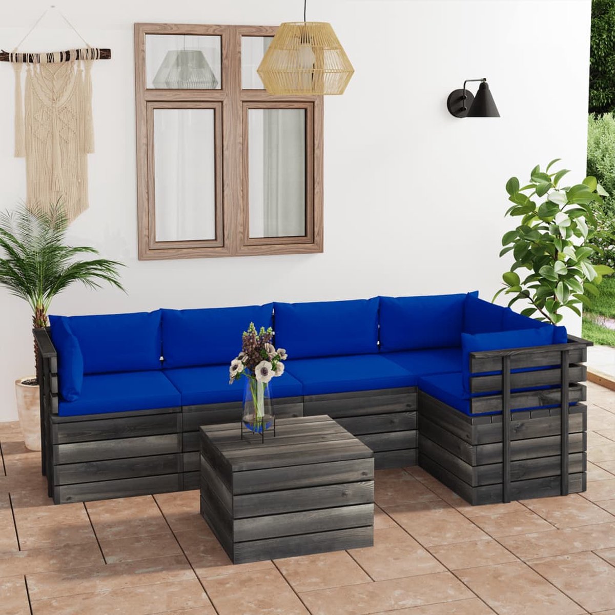 Vidaxl 6-delige Loungeset Met Kussens Pallet Massief Grenenhout - Blauw