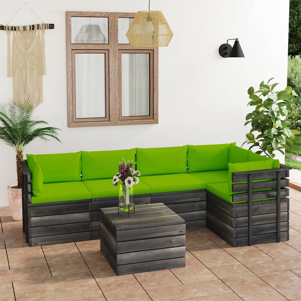 Vidaxl 6-delige Loungeset Met Kussens Pallet Massief Grenenhout - Groen