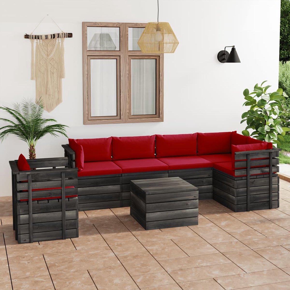 Vidaxl 7-delige Loungeset Met Kussens Pallet Massief Grenenhout - Rood