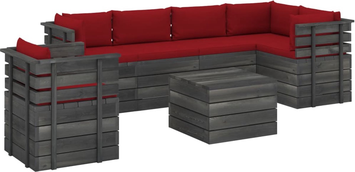 Vidaxl 7-delige Loungeset Met Kussens Pallet Massief Grenenhout - Rood