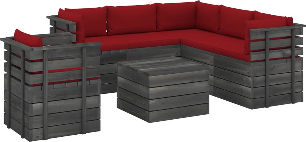 Vidaxl 7-delige Loungeset Met Kussens Pallet Massief Grenenhout - Rood