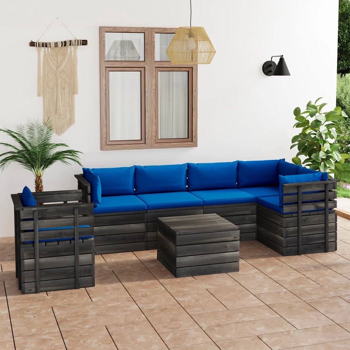 Vidaxl 7-delige Loungeset Met Kussens Pallet Massief Grenenhout - Azul