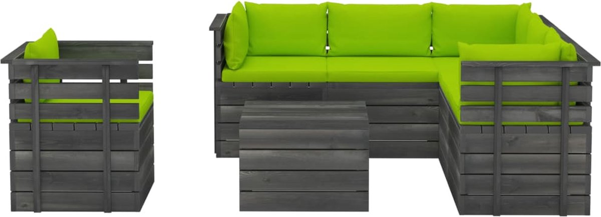 Vidaxl 7-delige Loungeset Met Kussens Pallet Massief Grenenhout - Groen