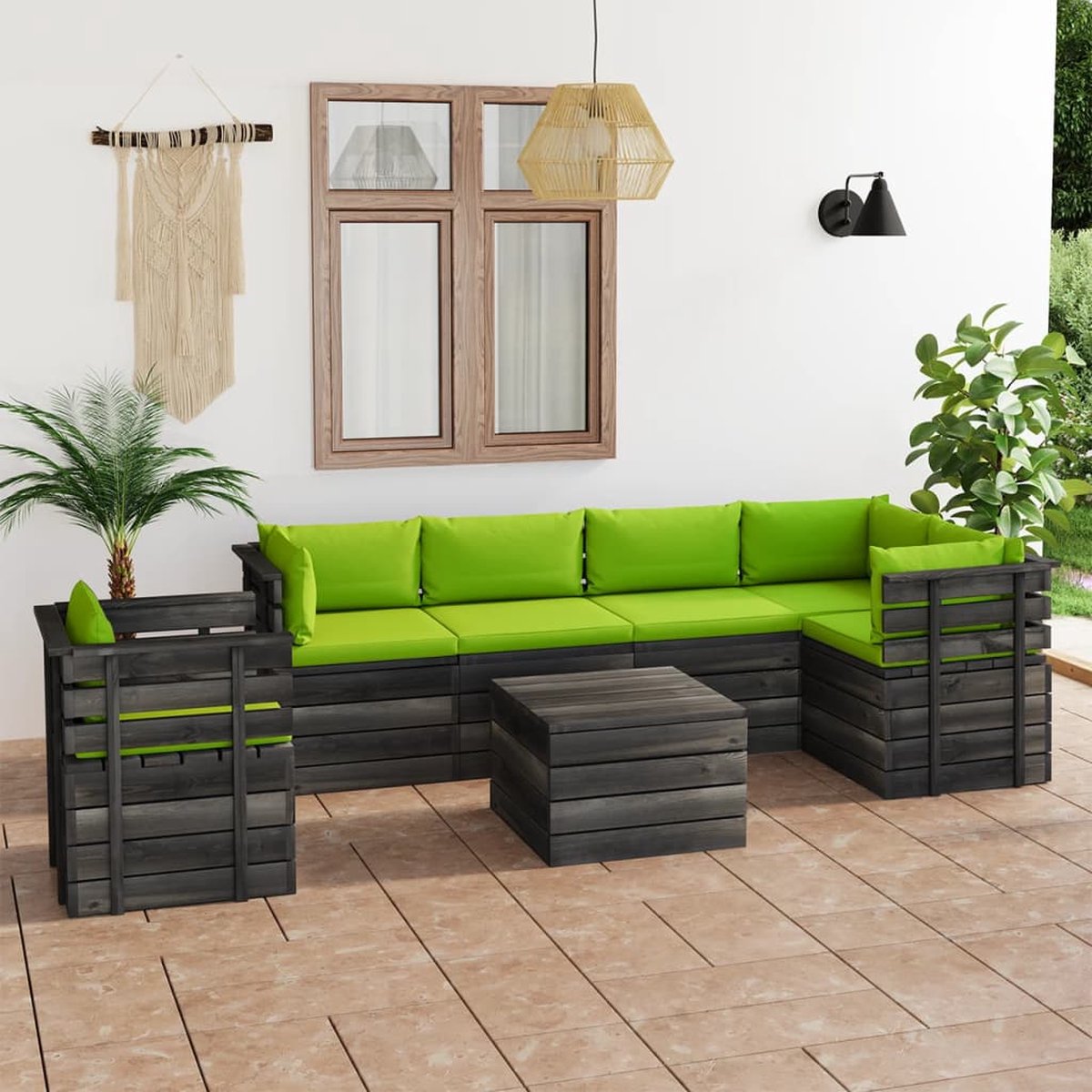 Vidaxl 7-delige Loungeset Met Kussens Pallet Massief Grenenhout - Verde