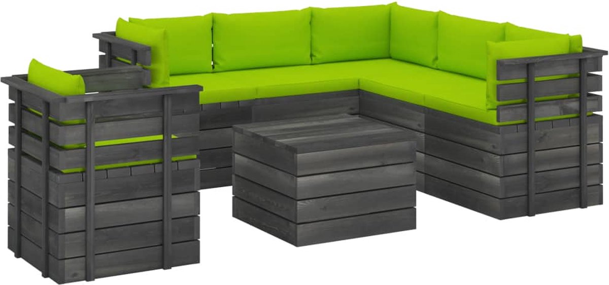 Vidaxl 7-delige Loungeset Met Kussens Pallet Massief Grenenhout - Groen