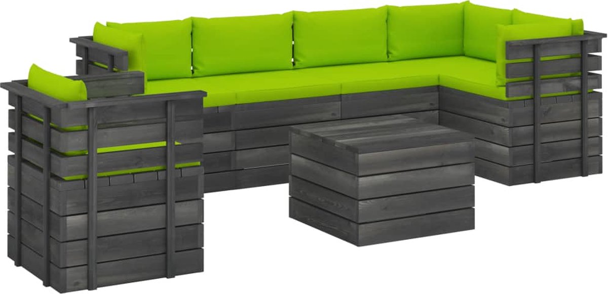 Vidaxl 7-delige Loungeset Met Kussens Pallet Massief Grenenhout - Groen