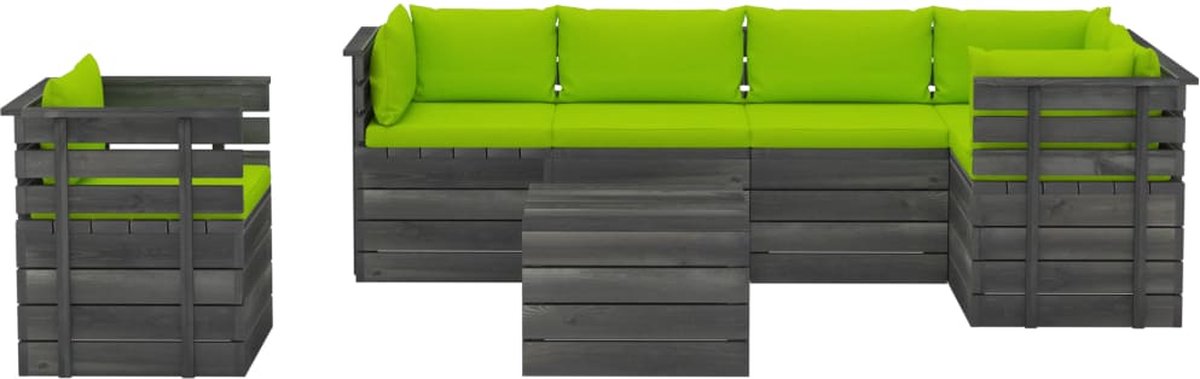 Vidaxl 7-delige Loungeset Met Kussens Pallet Massief Grenenhout - Groen