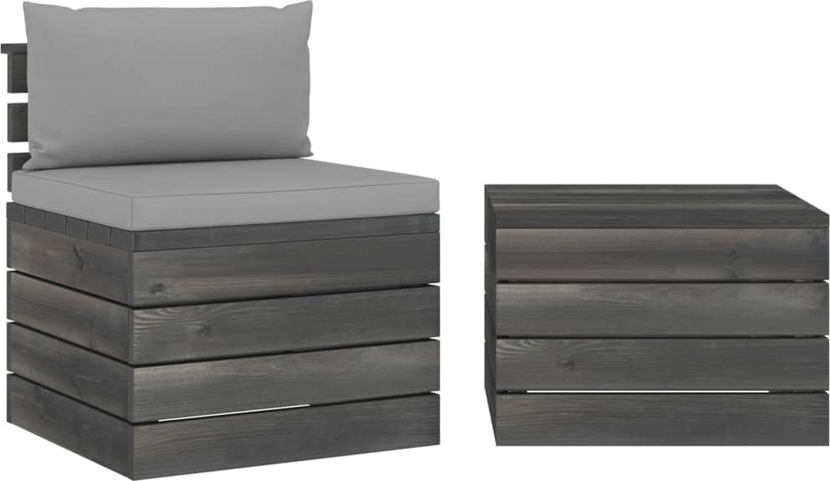 Vidaxl 2-delige Loungeset Met Kussens Pallet Massief Grenenhout - Gris