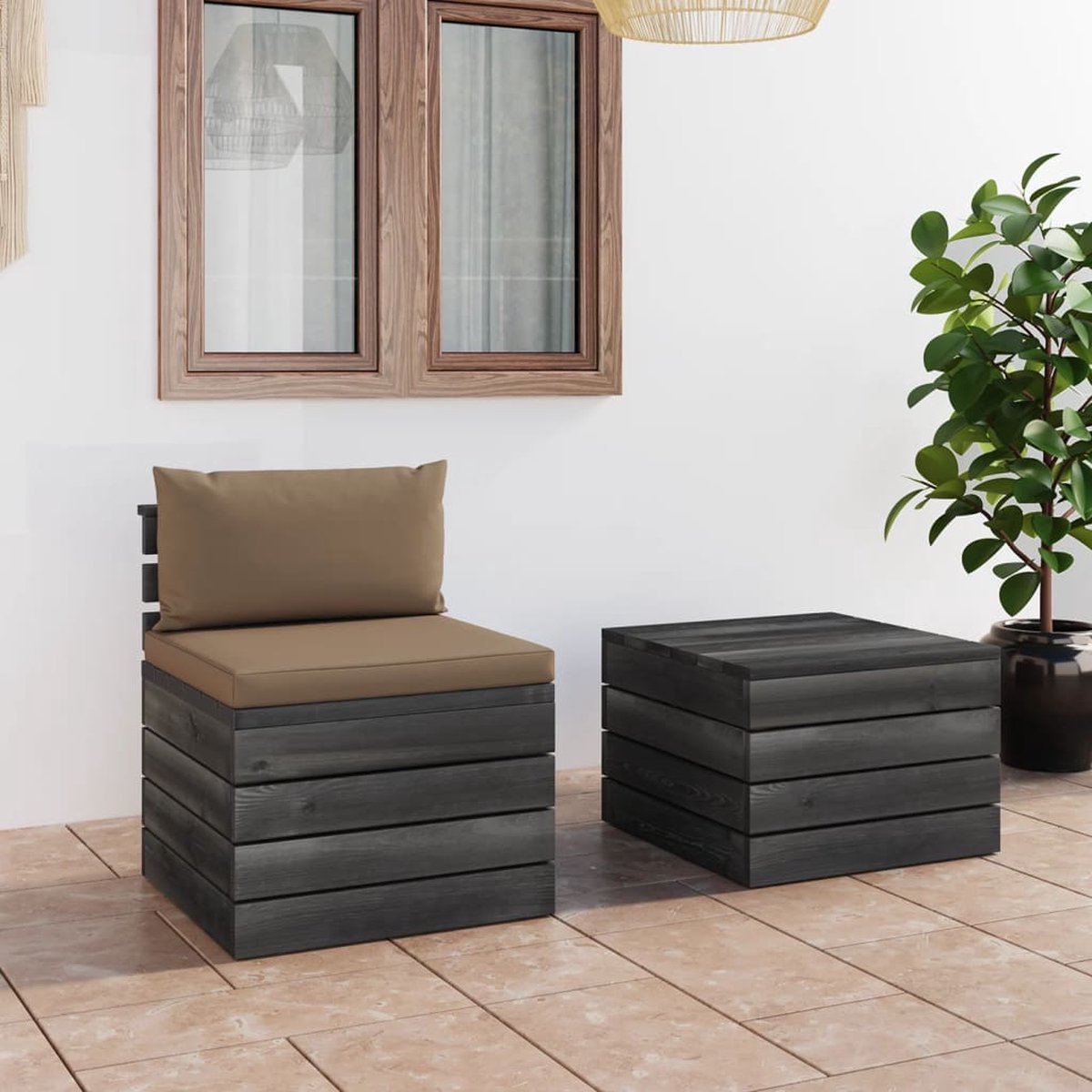 Vidaxl 2-delige Loungeset Met Kussens Pallet Massief Grenenhout - Bruin