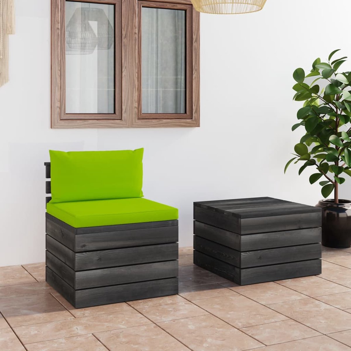 Vidaxl 2-delige Loungeset Met Kussens Pallet Massief Grenenhout - Groen