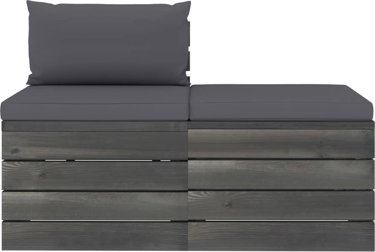 Vidaxl 2-delige Loungeset Met Kussens Pallet Massief Grenenhout - Grijs