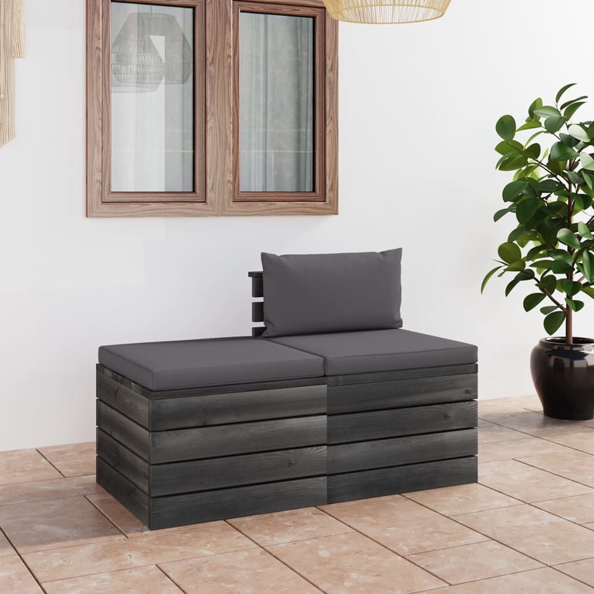 Vidaxl 2-delige Loungeset Met Kussens Pallet Massief Grenenhout - Grijs