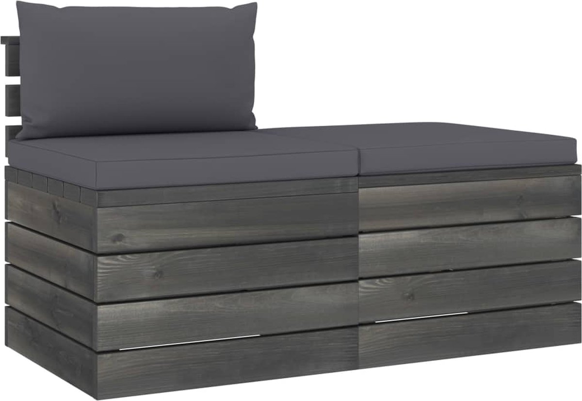 Vidaxl 2-delige Loungeset Met Kussens Pallet Massief Grenenhout - Grijs