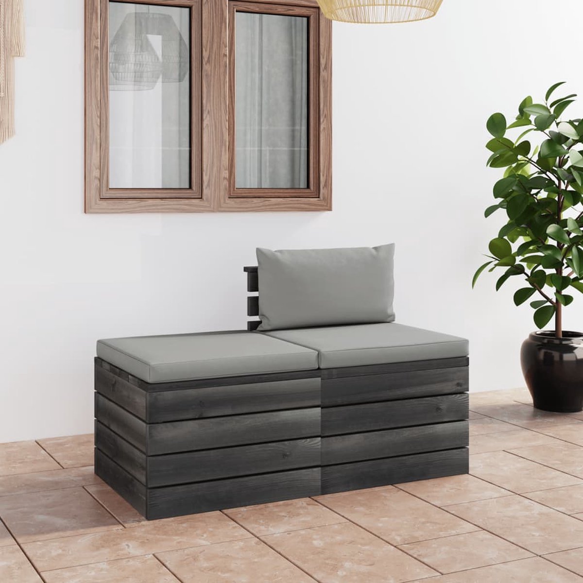 Vidaxl 2-delige Loungeset Met Kussens Pallet Massief Grenenhout - Grijs