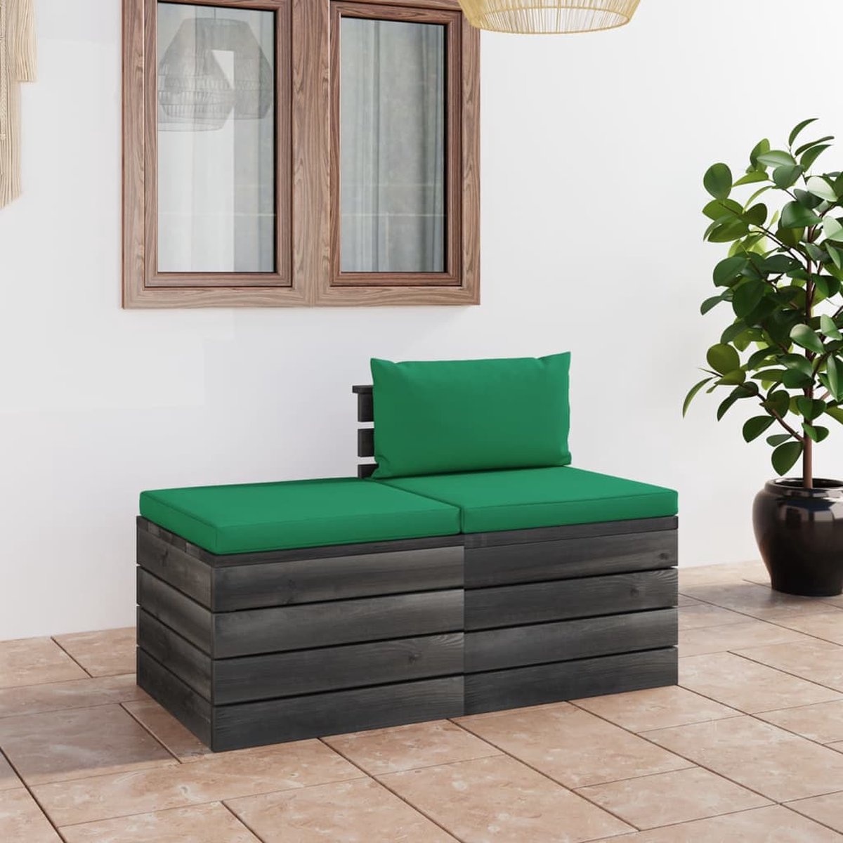 Vidaxl 2-delige Loungeset Met Kussens Pallet Massief Grenenhout - Groen