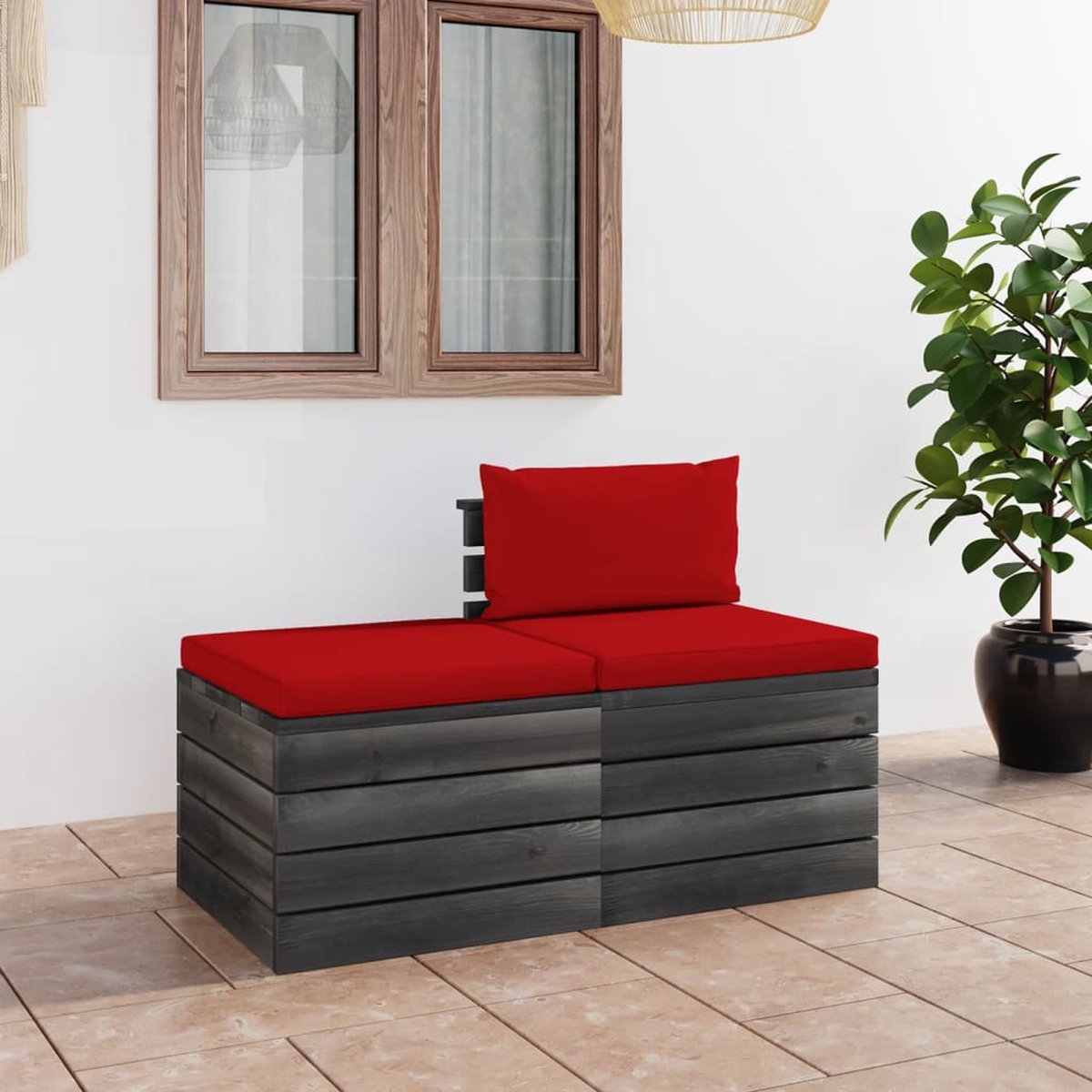 Vidaxl 2-delige Loungeset Met Kussens Pallet Massief Grenenhout - Rood