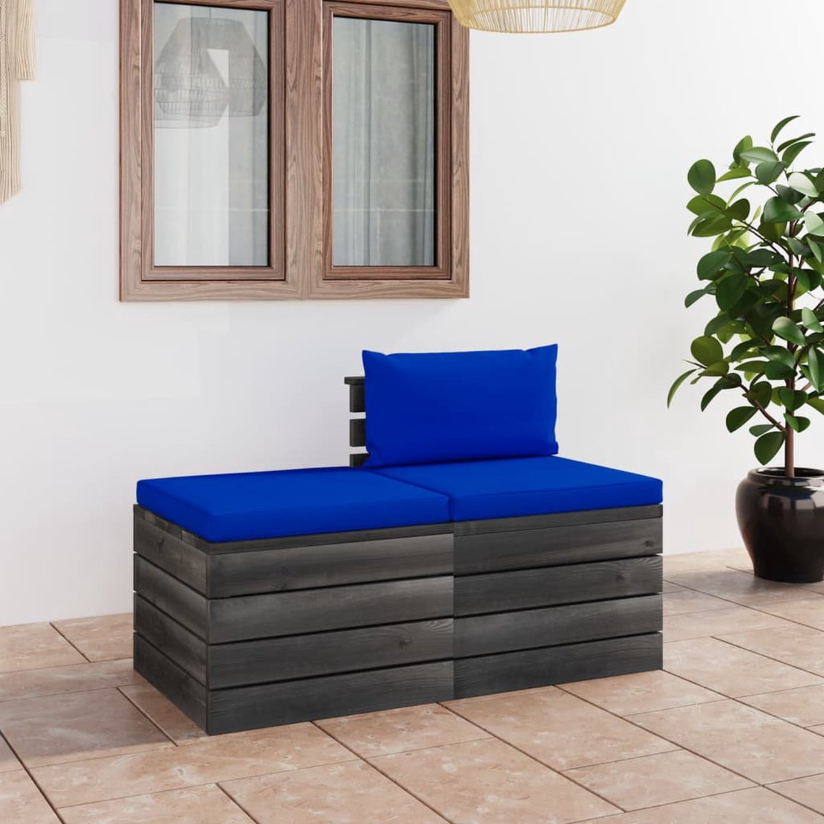 Vidaxl 2-delige Loungeset Met Kussens Pallet Massief Grenenhout - Blauw