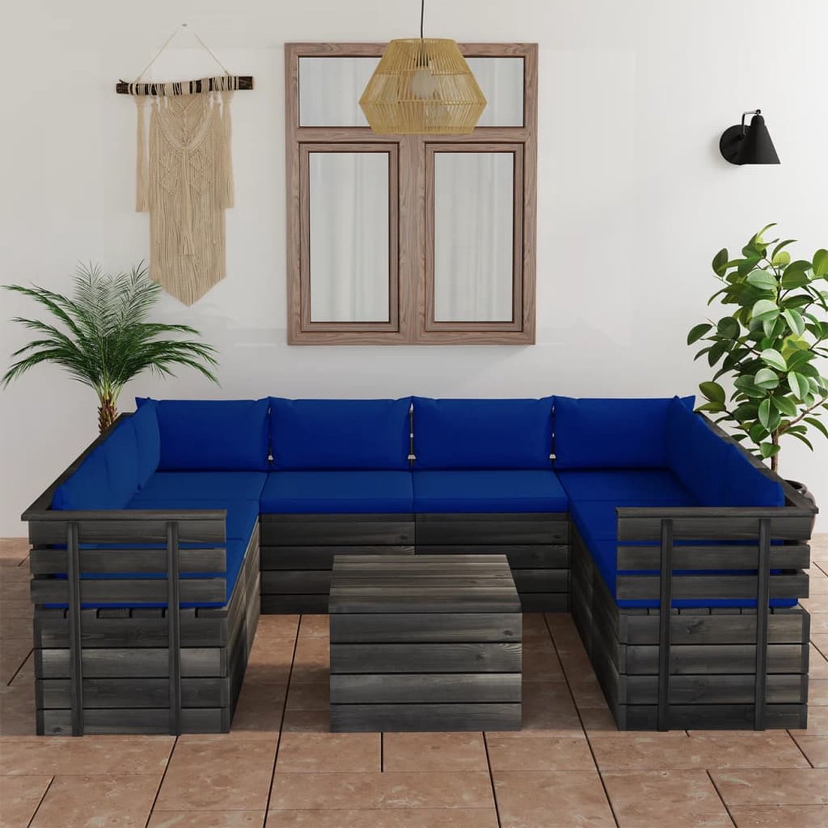 Vidaxl 9-delige Loungeset Met Kussens Pallet Massief Grenenhout - Azul