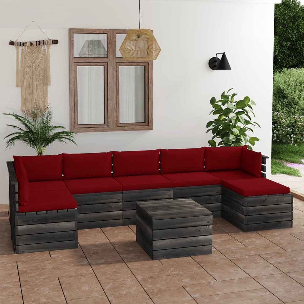 Vidaxl 8-delige Loungeset Met Kussens Pallet Massief Grenenhout - Rood