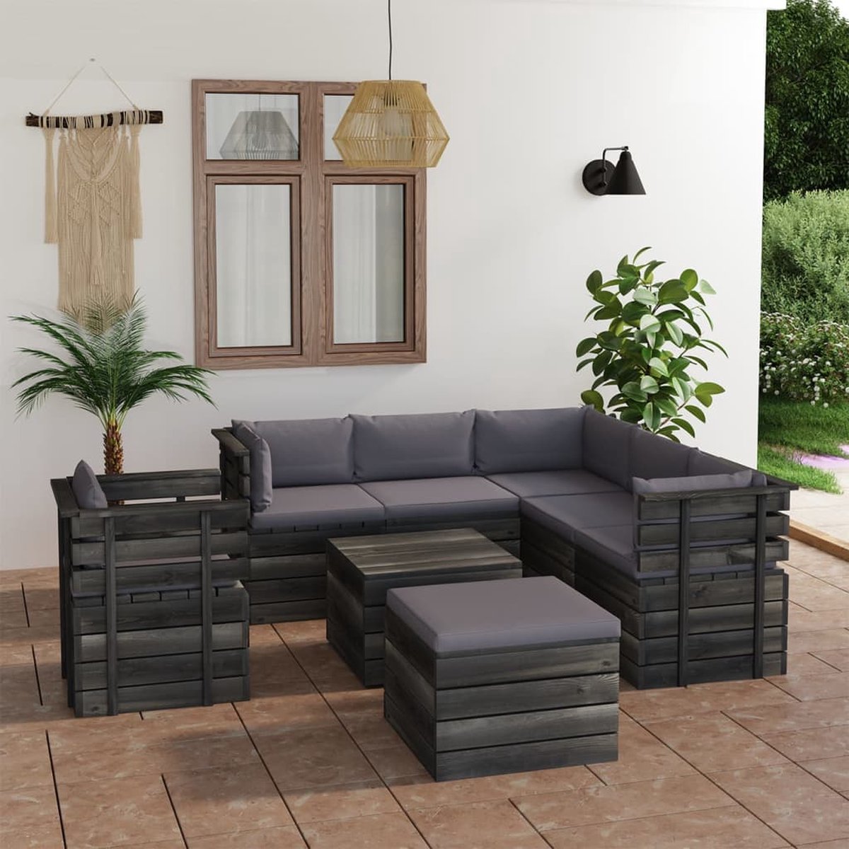 Vidaxl 8-delige Loungeset Met Kussens Pallet Massief Grenenhout - Grijs