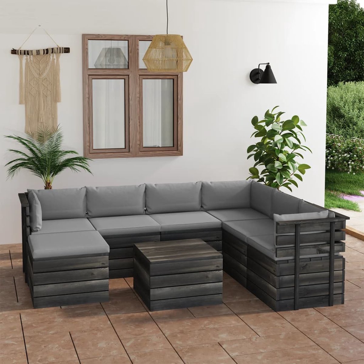 Vidaxl 8-delige Loungeset Met Kussens Pallet Massief Grenenhout - Grijs