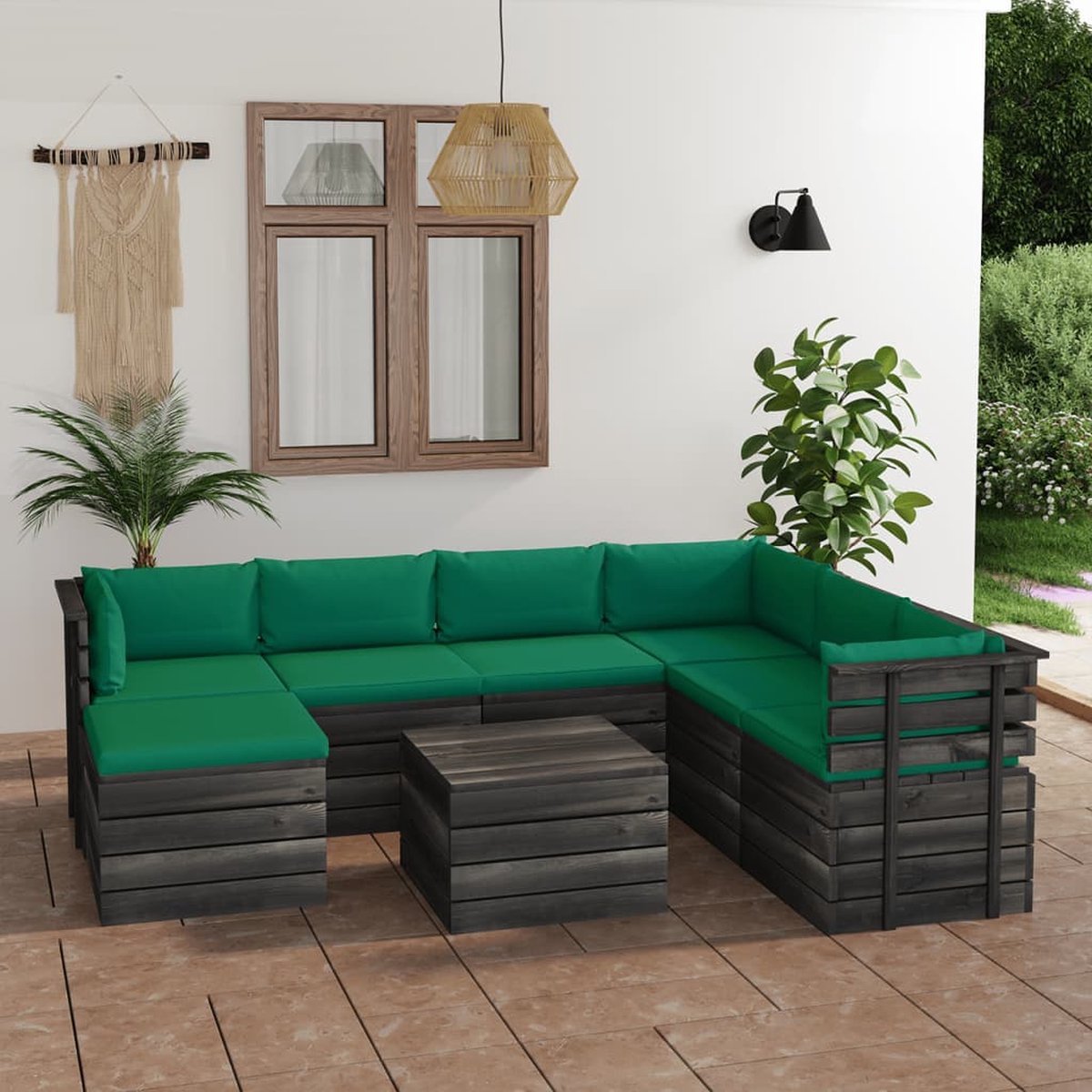 Vidaxl 8-delige Loungeset Met Kussens Pallet Massief Grenenhout - Groen