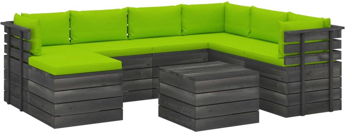 Vidaxl 8-delige Loungeset Met Kussens Pallet Massief Grenenhout - Groen