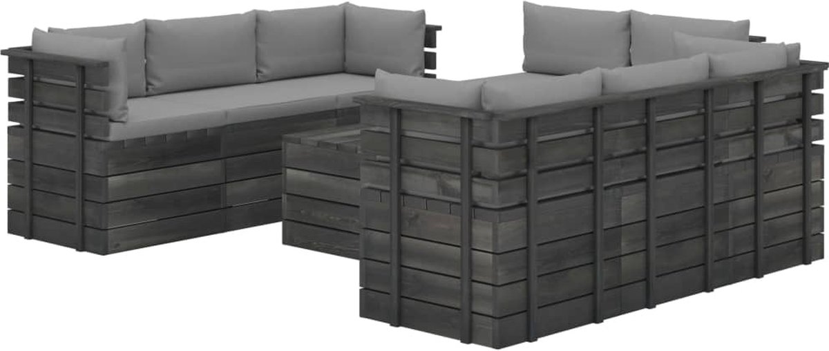 Vidaxl 9-delige Loungeset Met Kussens Pallet Massief Grenenhout - Grijs