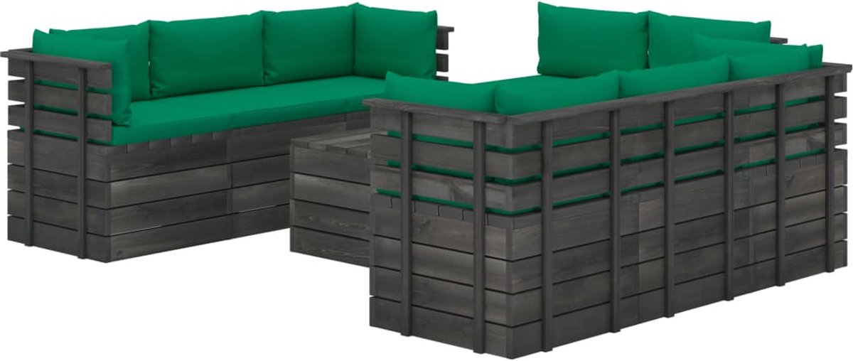 Vidaxl 9-delige Loungeset Met Kussens Pallet Massief Grenenhout - Groen