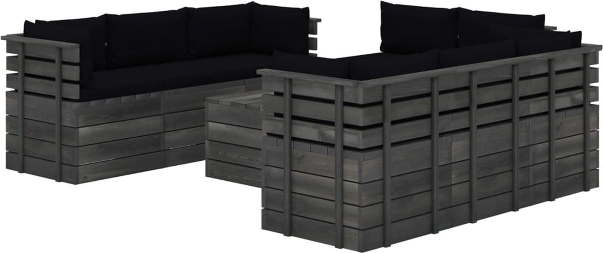 Vidaxl 9-delige Loungeset Met Kussens Pallet Massief Grenenhout - Zwart