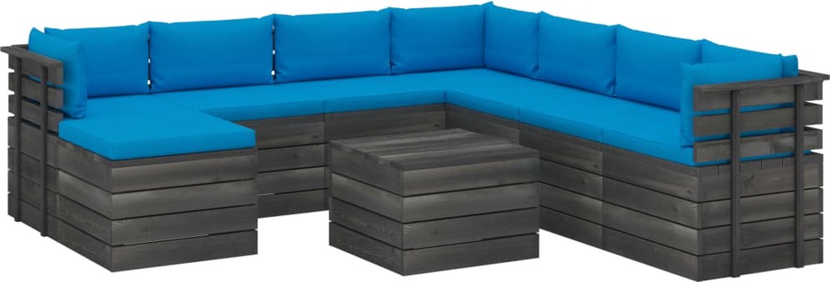 Vidaxl 9-delige Loungeset Met Kussens Pallet Massief Grenenhout - Blauw