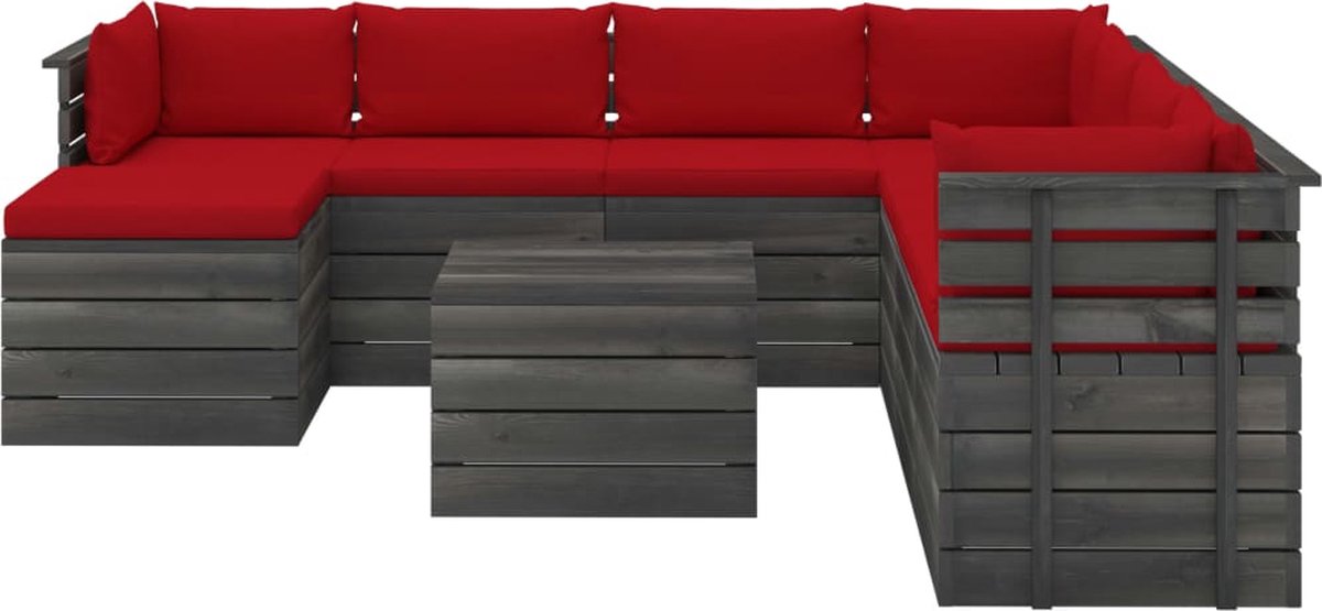 Vidaxl 9-delige Loungeset Met Kussens Pallet Massief Grenenhout - Rood