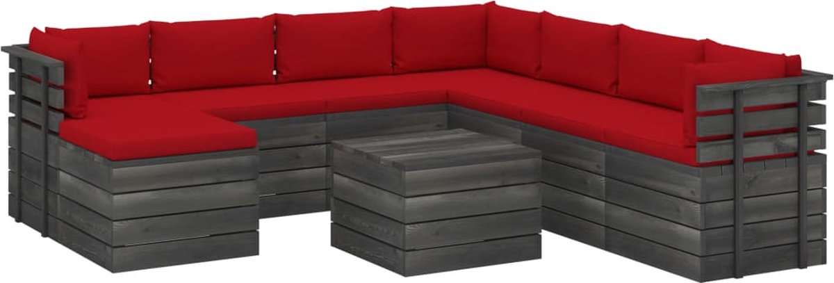 Vidaxl 9-delige Loungeset Met Kussens Pallet Massief Grenenhout - Rood