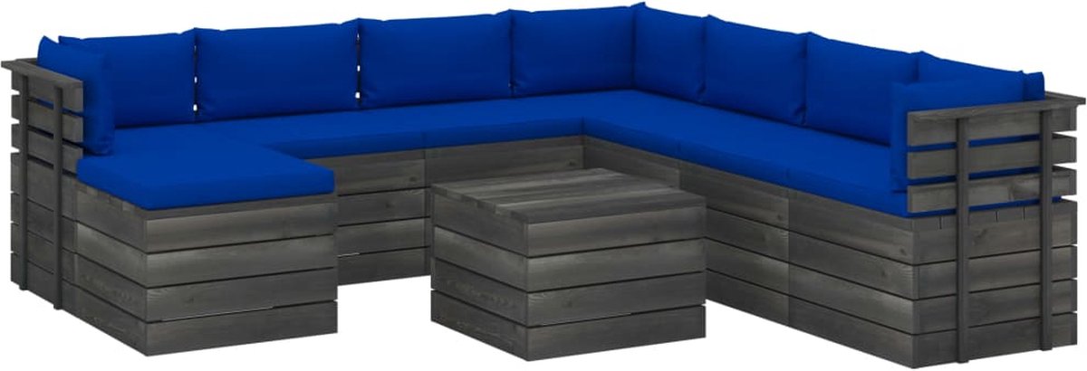 Vidaxl 9-delige Loungeset Met Kussens Pallet Massief Grenenhout - Blauw