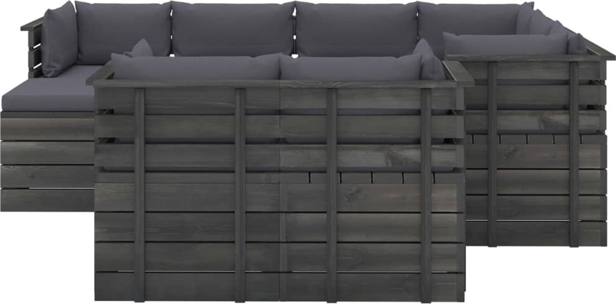 Vidaxl 10-delige Loungeset Met Kussens Pallet Massief Grenenhout - Grijs