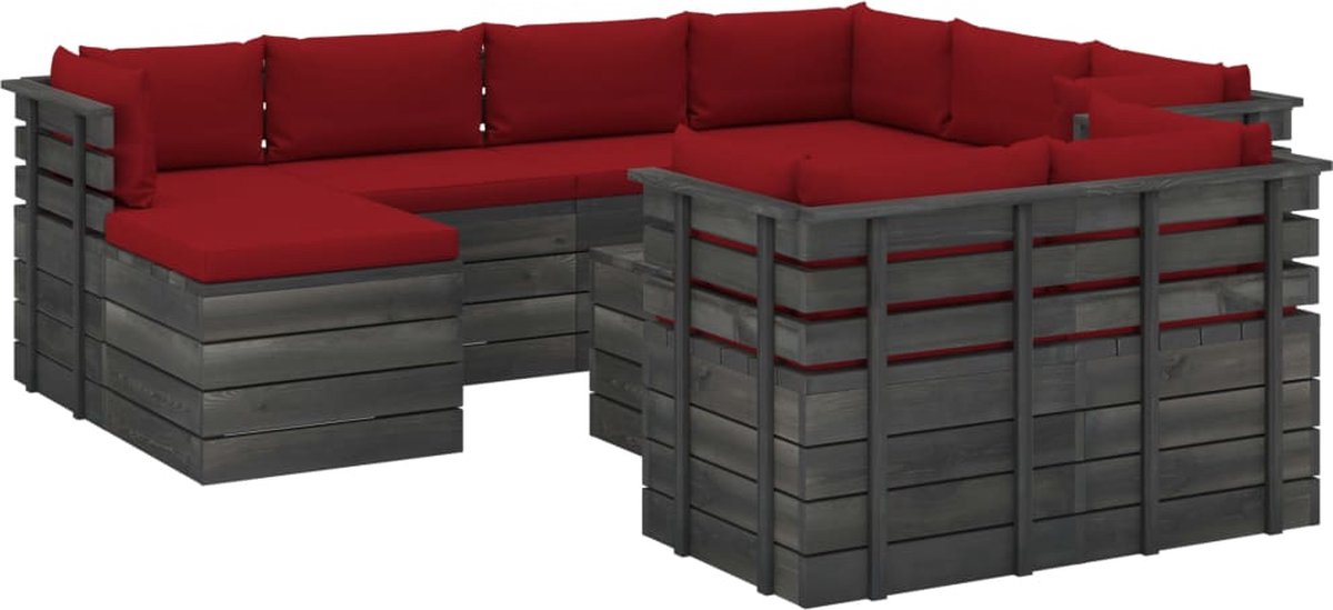 Vidaxl 10-delige Loungeset Met Kussens Pallet Massief Grenenhout - Rood