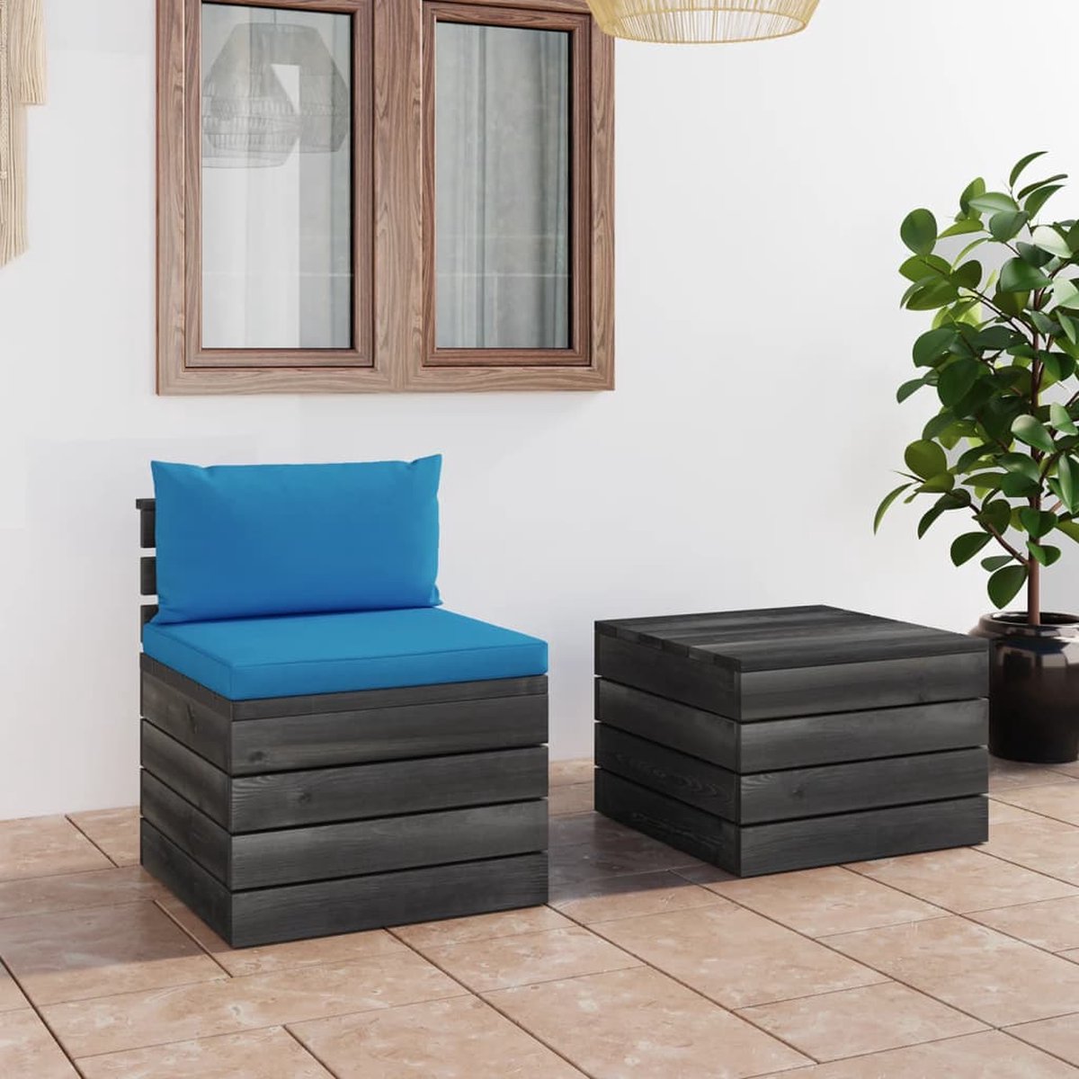 Vidaxl 2-delige Loungeset Met Kussens Pallet Massief Grenenhout - Blauw