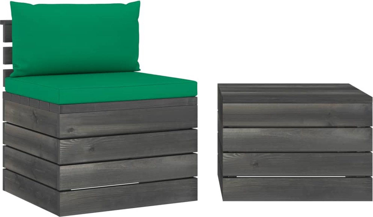 Vidaxl 2-delige Loungeset Met Kussens Pallet Massief Grenenhout - Groen